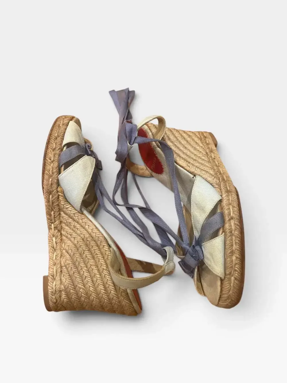 Christian Louboutin Cataribbon Blue Ribbon Leather Rope Espadrille Wedge Heel Si